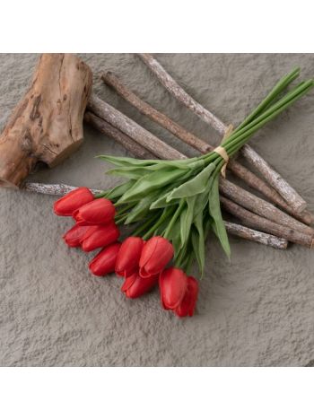 Real touch tulipán köteg- 10 szálas- 32cm magas - Piros