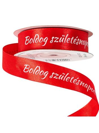 Boldog Születésnapot! feliratos szatén szalag 20mm x 20m - Piros