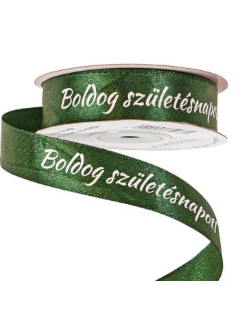 Boldog Születésnapot! feliratos szatén szalag 20mm x 20m - Sötétzöld