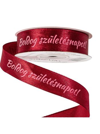 Boldog Születésnapot! feliratos szatén szalag 20mm x 20m - Bordó