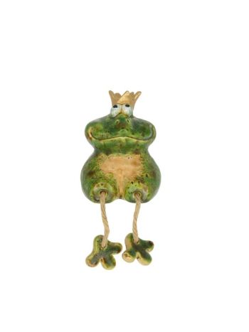 Béka koronával lógólábú kerámia 7-9x7x9-9 cm zöld