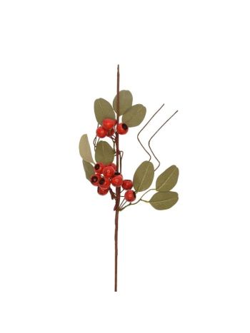 Bogyós ág eucalyptus levéllel- műanyag- polyfoam- 52 cm piros- zöld