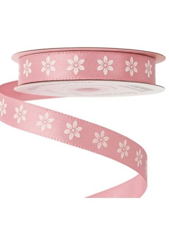 Virágmintás szatén szalag 12mm x 20m - Mályva