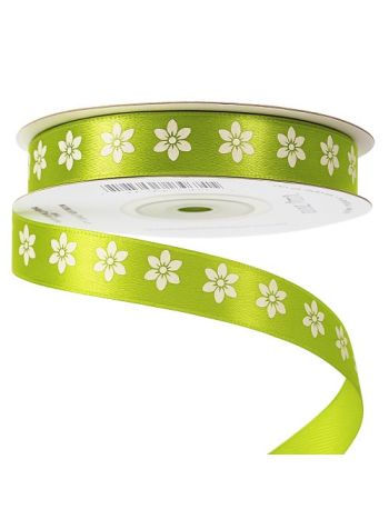 Virágmintás szatén szalag 12mm x 20m - Teazöld