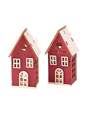 3D fa házikó szett- 4 x 3 x 7.5cm - Piros
