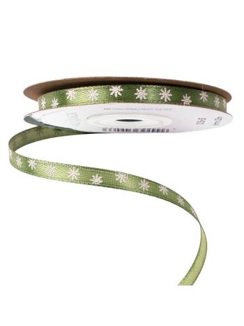 Hópelyhes szatén szalag 6mm x 20m - Mohazöld