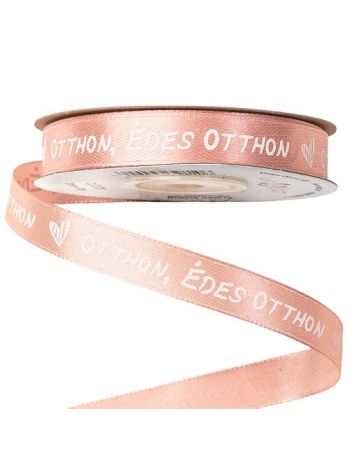 Otthon- édes otthon feliratos szatén szalag 12mm x 20m - Púder Bézs