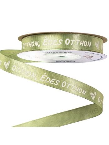 Otthon- édes otthon feliratos szatén szalag 12mm x 20m - Zsályazöld