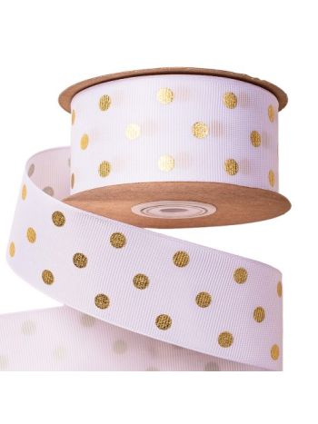 Arany pöttyös ripsz szalag 38mm x 20m - Fehér 38mm x 20m DG38-01