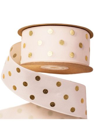 Arany pöttyös ripsz szalag 38mm x 20m - Krém 38mm x 20m DG38-14