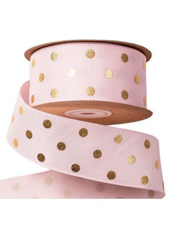 Arany pöttyös ripsz szalag 38mm x 20m - Világos rózsaszín