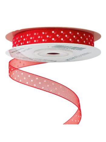 Pöttyös organza szalag 10mm x 20m - Piros