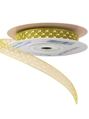 Pöttyös organza szalag 10mm x 20m - Teazöld