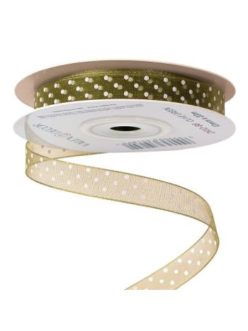 Pöttyös organza szalag 10mm x 20m - Olivazöld