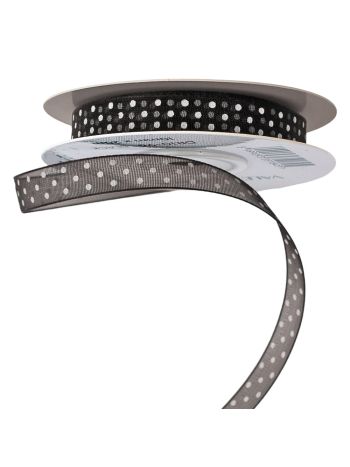 Pöttyös organza szalag 10mm x 20m - Fekete