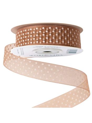 Pöttyös organza szalag 25mm x 20m - Bézs