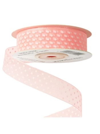Pöttyös organza szalag 25mm x 20m - Púder rózsaszín