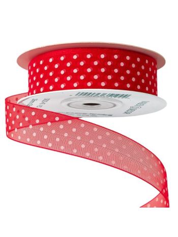 Pöttyös organza szalag 25mm x 20m - Piros