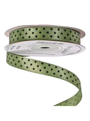 Fekete pöttyös szatén szalag 12mm x 20m - Mohazöld