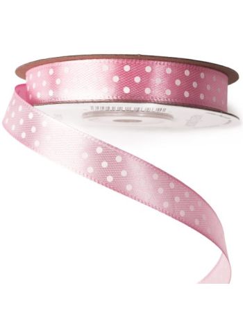 Fehér pöttyös szatén szalag 12mm x 20m - Rózsaszín