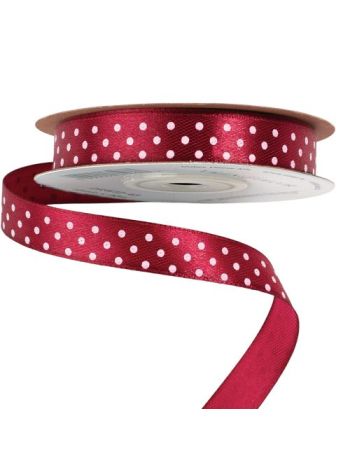 Fehér pöttyös szatén szalag 12mm x 20m - Wine red