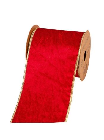 Piros-Arany bársony szalag drótos szegéllyel 100mm x 5m