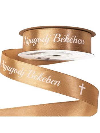 Nyugodj Békében feliratos szatén gyász szalag 20mm x 20m - Aranybarn
