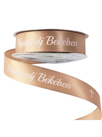 Nyugodj Békében feliratos szatén gyász szalag 20mm x 20m - Barna