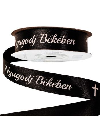 Nyugodj Békében feliratos szatén gyász szalag 20mm x 20m - Fekete