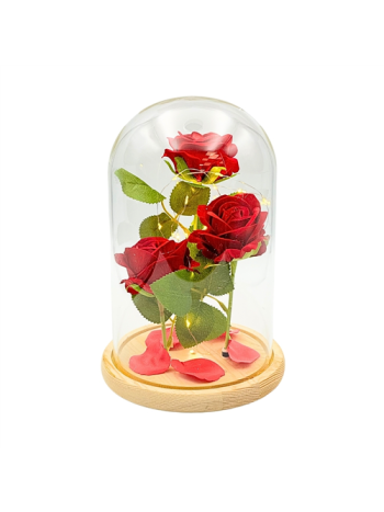 BÁRSONY RÓZSÁK ÜVEGBÚRÁBAN 1/8 17x26 cm LEDES