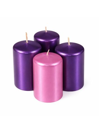 Adventi henger gyertya készlet- 7 x 4cm - Metál 3 sötétlila- 1 rózsaszín