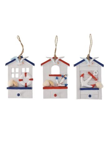Ház ablakkal akasztós poly 8x2-6x11-5cm fehér- kék- piros 3 féle @