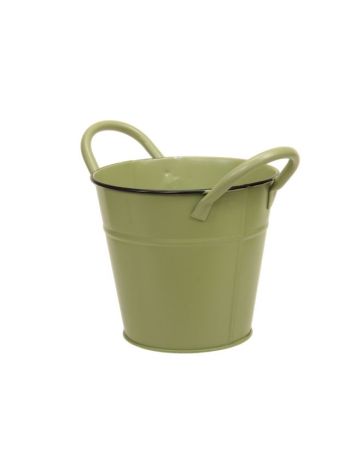 Kaspó füllel fém 14x13 cm zöld