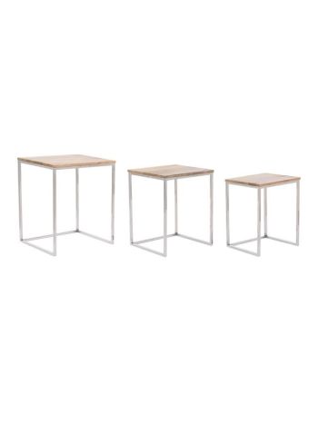 Kisasztal szett acél- akácfa 46-5x41-5x55 cm barna S/3