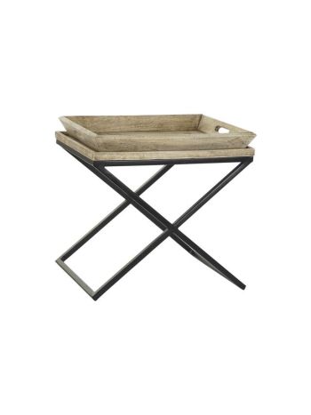 Kisasztal tálcával mangófa- fém 55x45x53 cm natúr- fekete