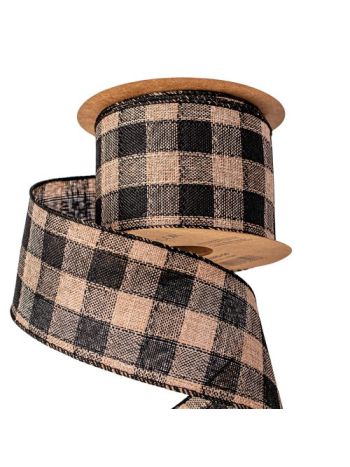 Kockás vászon szalag drótos szegéllyel 63mm x 10m - Fekete/Ekrü