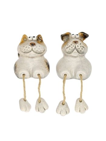 Kutya- macska lógólábú kerámia 5-4x5-2x6 cm natúr 2 féle DD67320