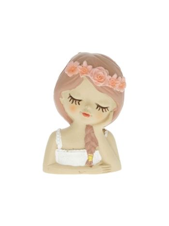 Lány virágkoszorúval öntapadós műanyag 4-3x1-8x6-3 cm rózsaszín- fehér