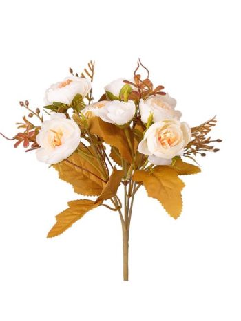 Peónia selyemvirág csokor- 5 ágú- 28cm magas - Fehér