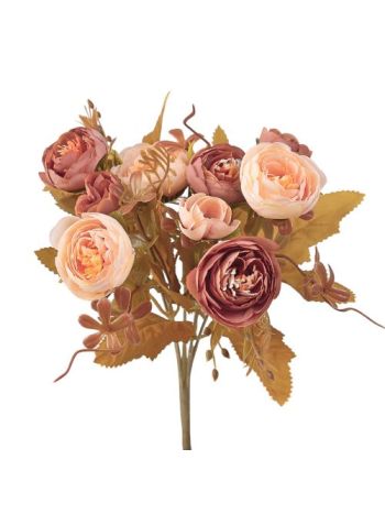 Peónia selyemvirág csokor- 5 ágú- 28cm magas - Krém/Mályva