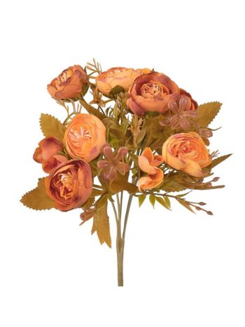 Peónia selyemvirág csokor- 5 ágú- 28cm magas - Narancssárga