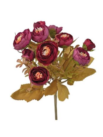 Peónia selyemvirág csokor- 5 ágú- 28cm magas - Bordó
