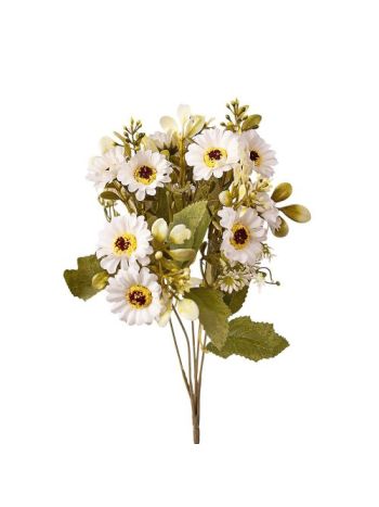 Százszorszép selyemvirág csokor- 5 ágú- 31cm magas - Fehér