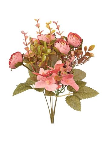 Peóniás selyemvirág csokor- 5 ágú- 29cm magas - Rózsaszín