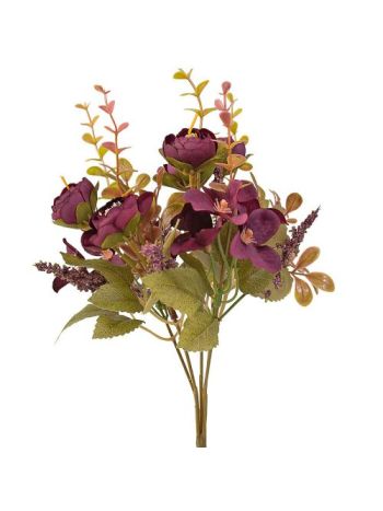 Peóniás selyemvirág csokor- 5 ágú- 29cm magas - Bordó