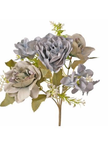 Hortenzia selyemvirág csokor- 5 ágú- 30cm magas - Kék