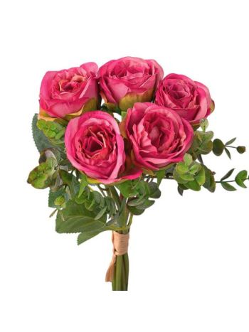 Eukaliptuszos rózsa selyemvirág csokor- 36cm magas - Pink