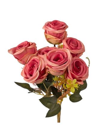 Rózsa selyemvirág csokor- 7 ágú- 31cm magas - Rózsaszín