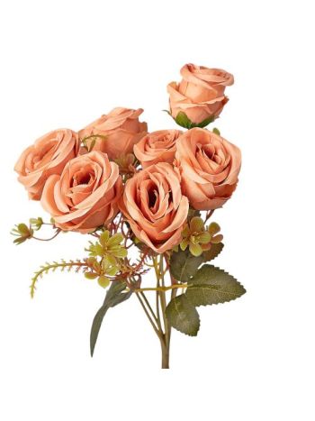 Rózsa selyemvirág csokor- 7 ágú- 31cm magas - Barack