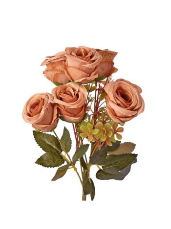 Rózsa selyemvirág csokor- 7 ágú- 31cm magas - Bézs